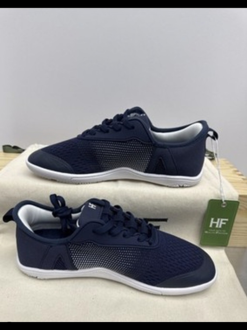 navy blue Hike Footwear HF Stride Barefoot Shoes featuring a breathable mesh upp
